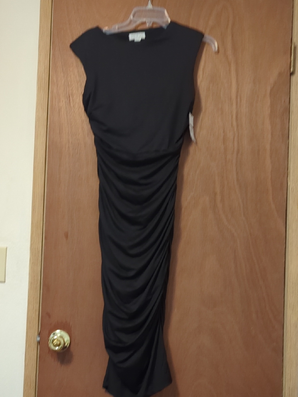 Sleeveless Black Midi Dress with Ruched Side Detail - Picture 1 of 16